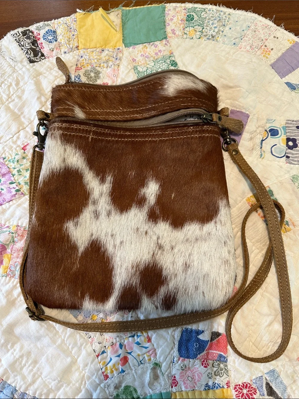 Myra Bag Brown and White Cowhide Crossbody